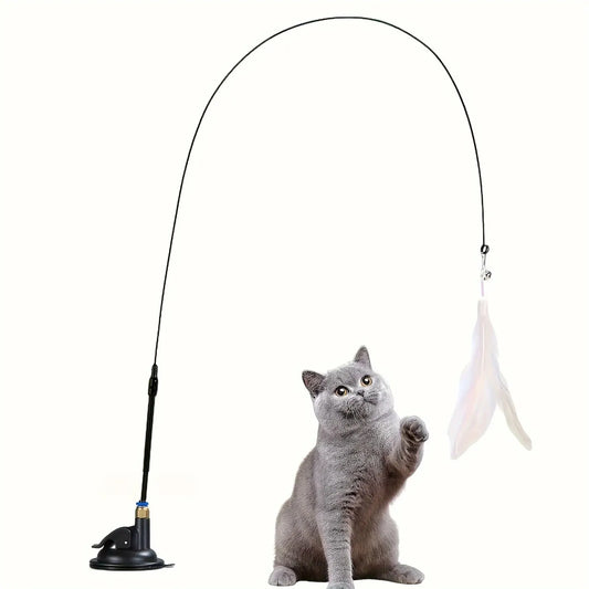 Jouet taquine pour chat – Canne interactive avec clochette et plumes, longue ventouse pour jeux passionnants