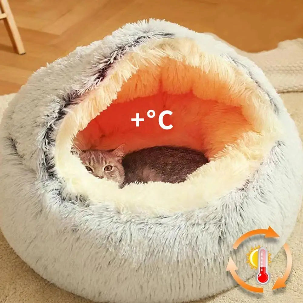 Soft Plush Pet Bed with Cover Round Cat Bed Pet Mattress Warm Cat Dog 2 in 1 Sleeping Nest Cave for Small Dogs Or Cats