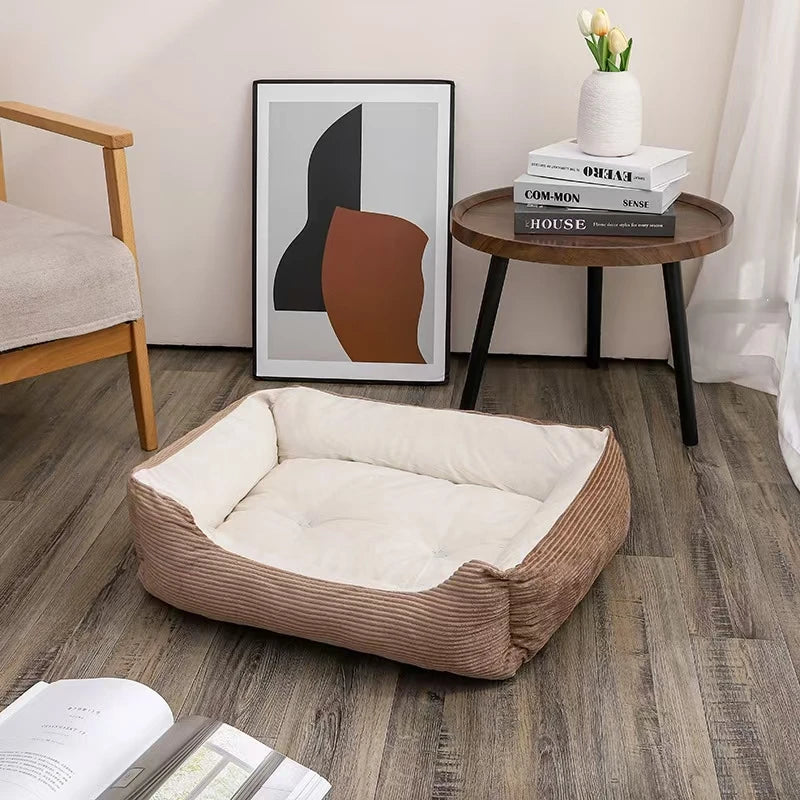 Lit canapé carré en peluche apaisant pour petits et moyens chiens et chats