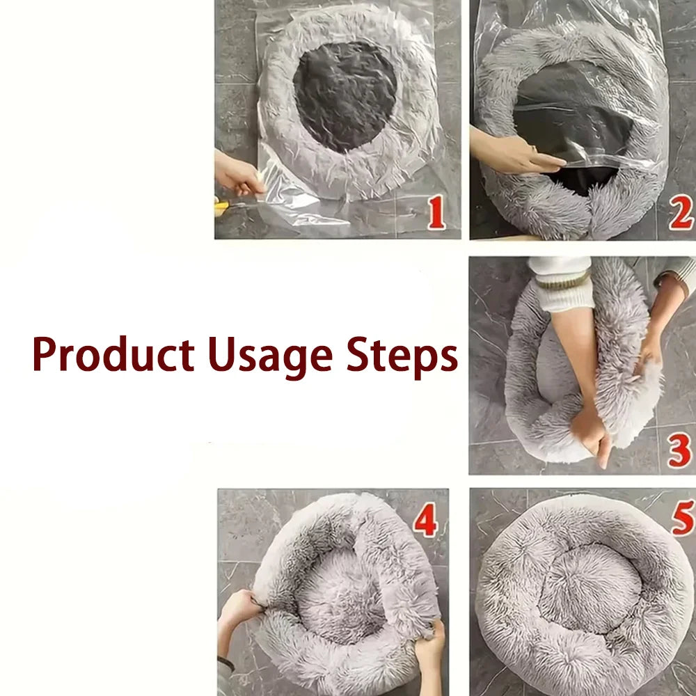 Lit donut rond en fausse fourrure lavable pour petits et moyens chiens et chats — sommeil apaisant
