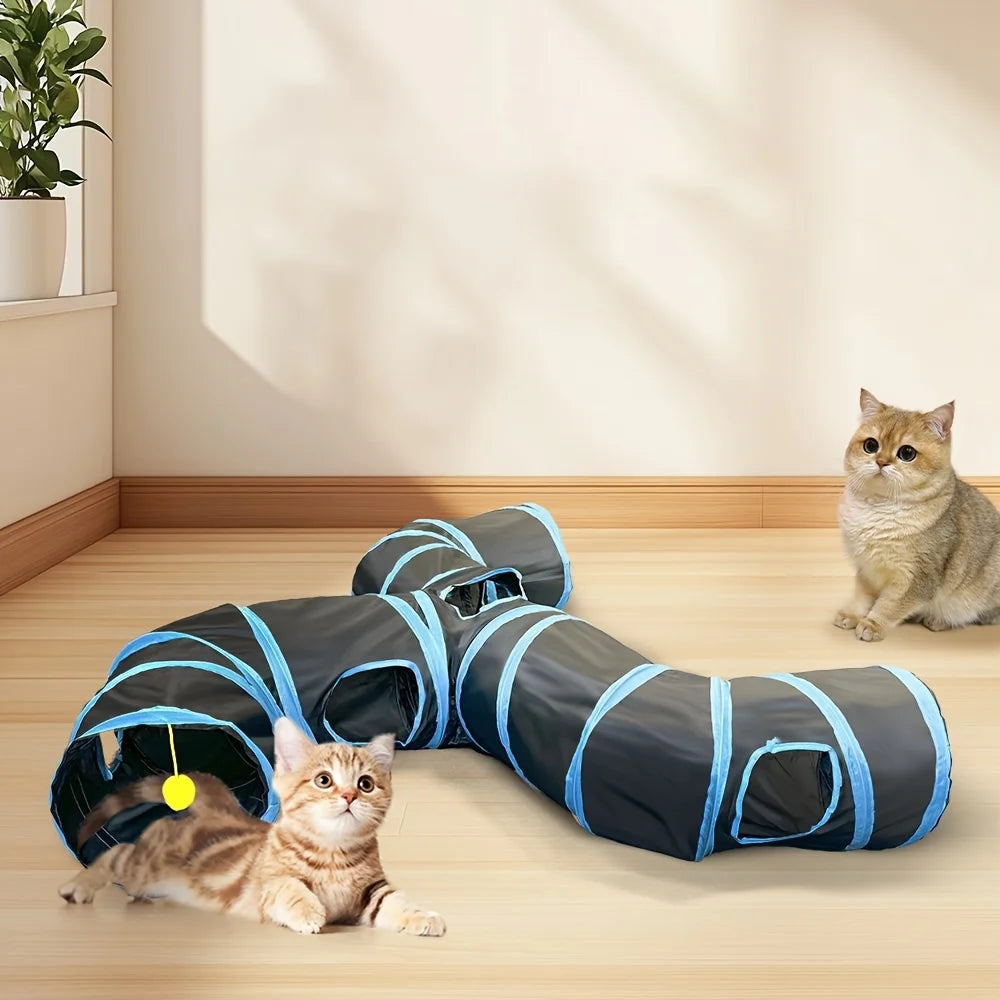 Cat Tunnel Foldable Kitty Tunnel Pet Supplies T Cross Pass Play Tunnel Cat Toy Breathable Drill Barrel for Indoor Loud Paper