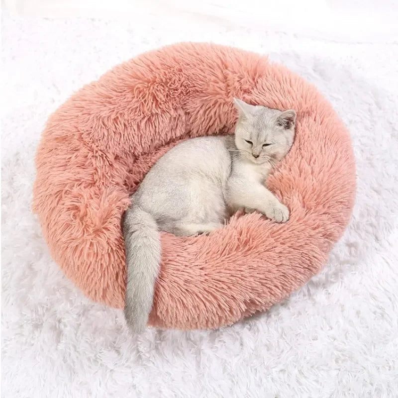 Lit donut super doux lavable pour chat et chien — confort hivernal optimal