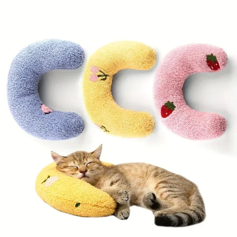 U-Shaped Pet Pillow Soft Plush Neck Support Cushion with Cute Embroidery for Cats Dogs Small Pets Sleeping Rest