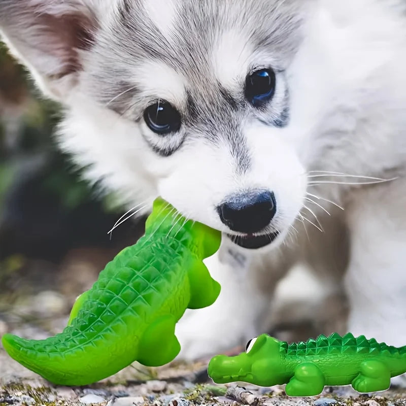 Jouet crocodile en caoutchouc couinant pour chien – Durable, à mâcher, design animal amusant, couleurs assorties