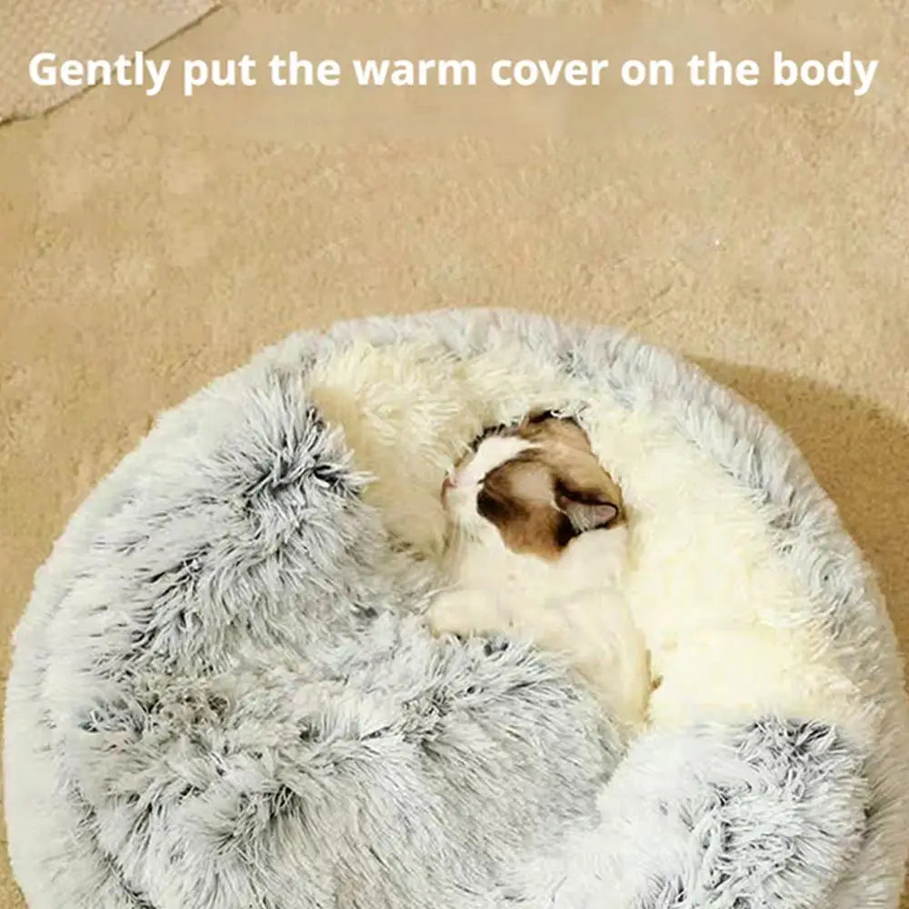 Soft Plush Pet Bed with Cover Round Cat Bed Pet Mattress Warm Cat Dog 2 in 1 Sleeping Nest Cave for Small Dogs Or Cats