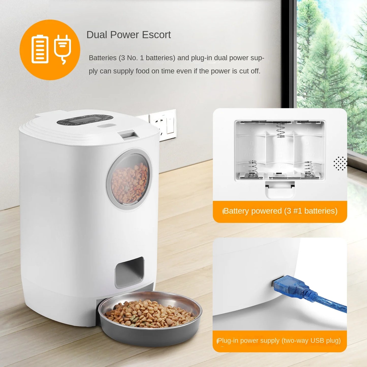 Distributeur intelligent grande capacité avec minuterie, portions programmées et enregistreur vocal