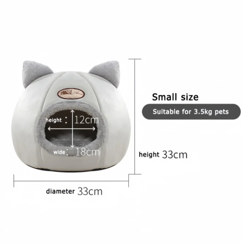 Lit grotte tête de chat avec coussin amovible — tente cosy et chaude pour chat