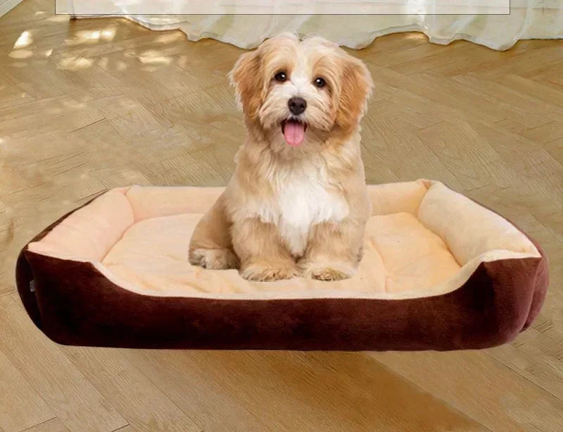 Long Plush Calming Dog Bed Large Pet House - Deep Sleeping Warm Soft Cushion, Non-Slip Bottom for Puppy Chihuahua & Cats