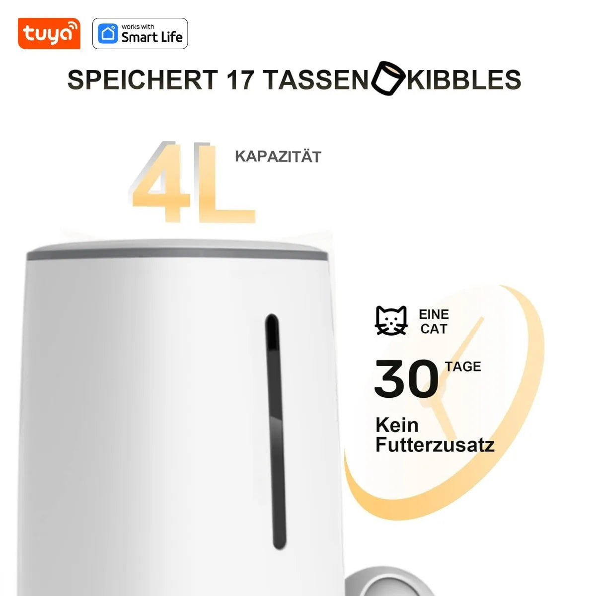 Distributeur automatique 4L WiFi avec contrôle par application pour 1 ou 2 chats et chiens