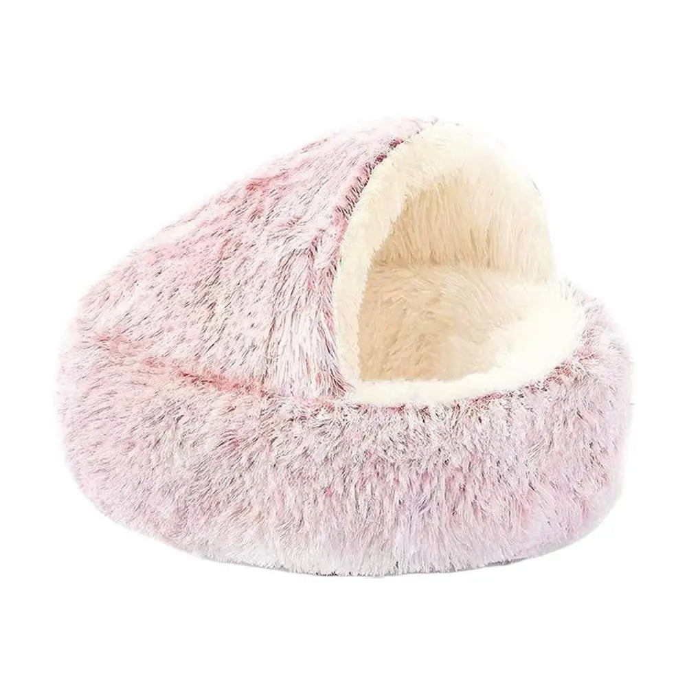 Soft Plush Pet Bed with Cover Round Cat Bed Pet Mattress Warm Cat Dog 2 in 1 Sleeping Nest Cave for Small Dogs Or Cats