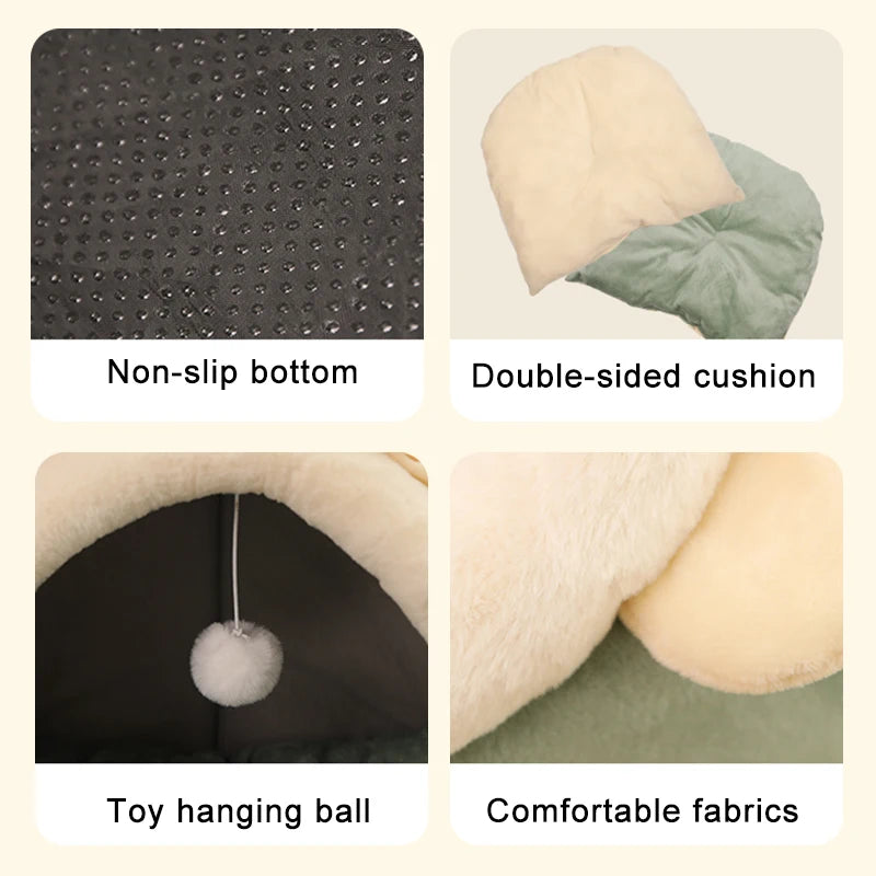 Lit grotte pliable et lavable pour chat et petit chien — sac de couchage cave