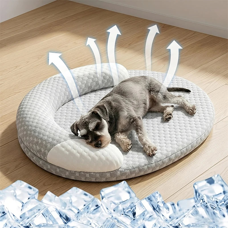 Lit nid ovale rafraîchissant en soie de glace pour petits, moyens et grands chiens et chats