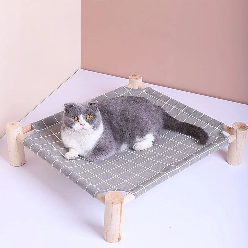 Hamac en bois pour chat et chien — lit surelevé rafraîchissant portable intérieur et extérieur