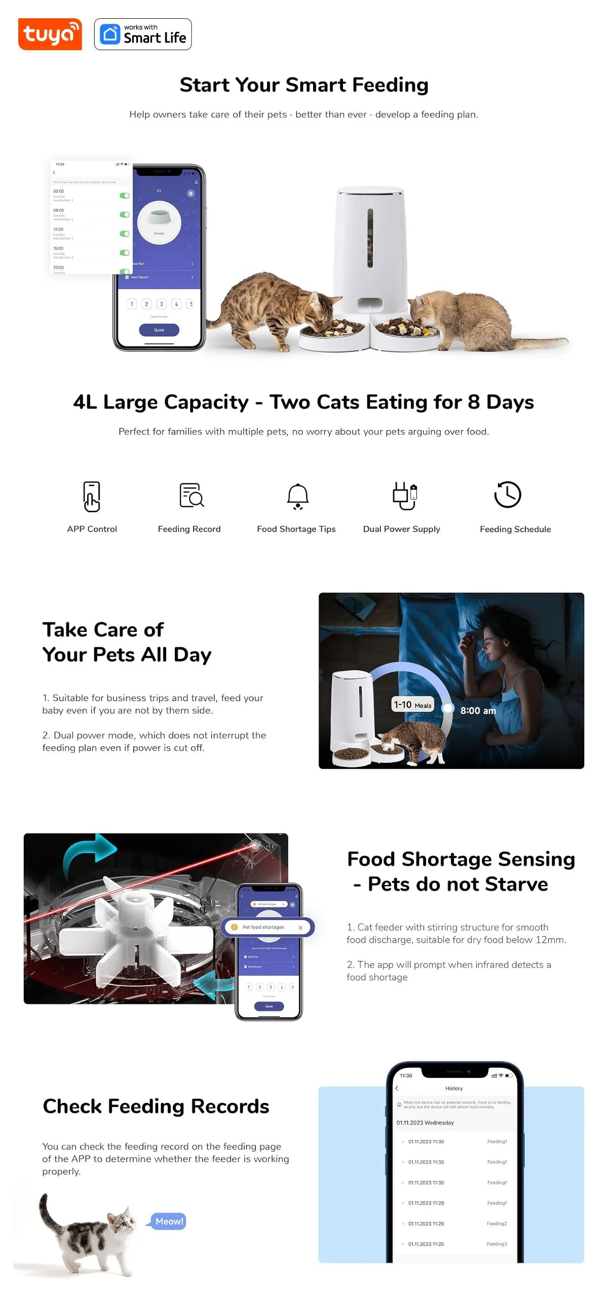 Distributeur automatique 4L WiFi avec contrôle par application pour 1 ou 2 chats et chiens