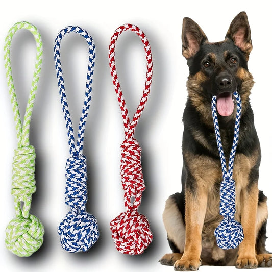 Jouet corde tressée robuste pour grandes races de chiens – Balle en corde épaisse avec tissu rayé rouge