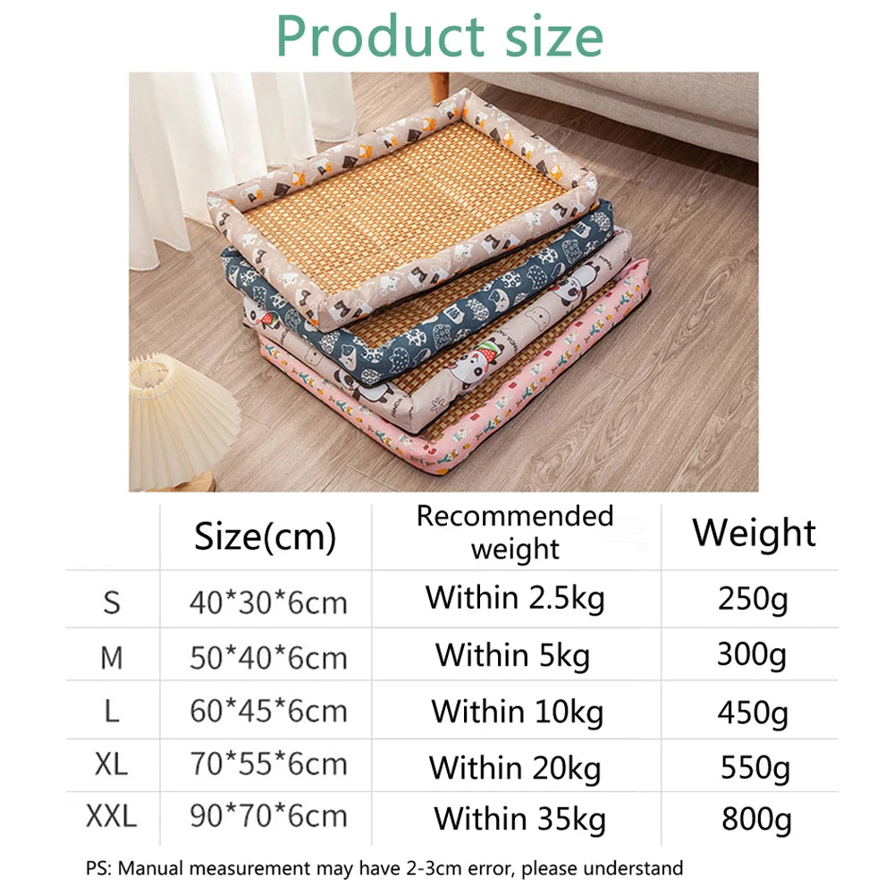 Tapis en rotin rafraîchissant pour chat et petit chien — coussin été antidérapant