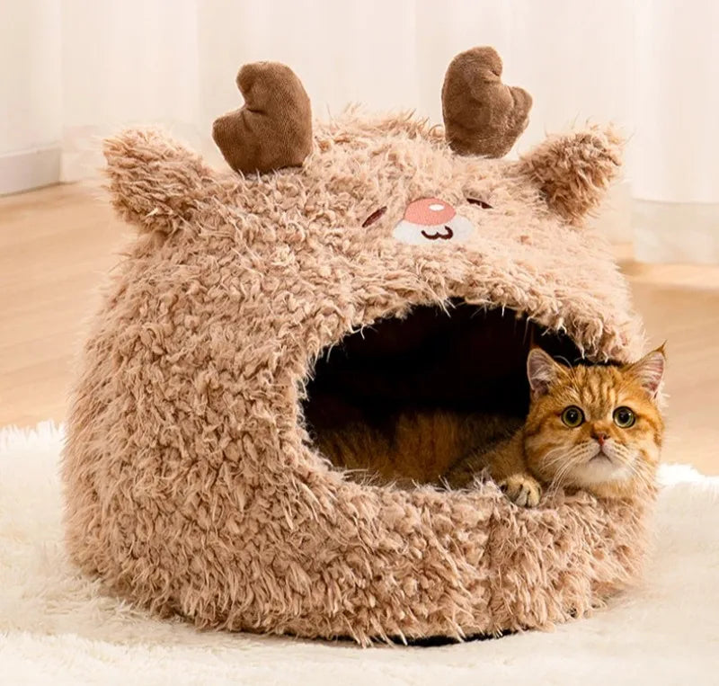 Lit maison ultra-doux pour chat et petit chien — peluche chaude et confortable