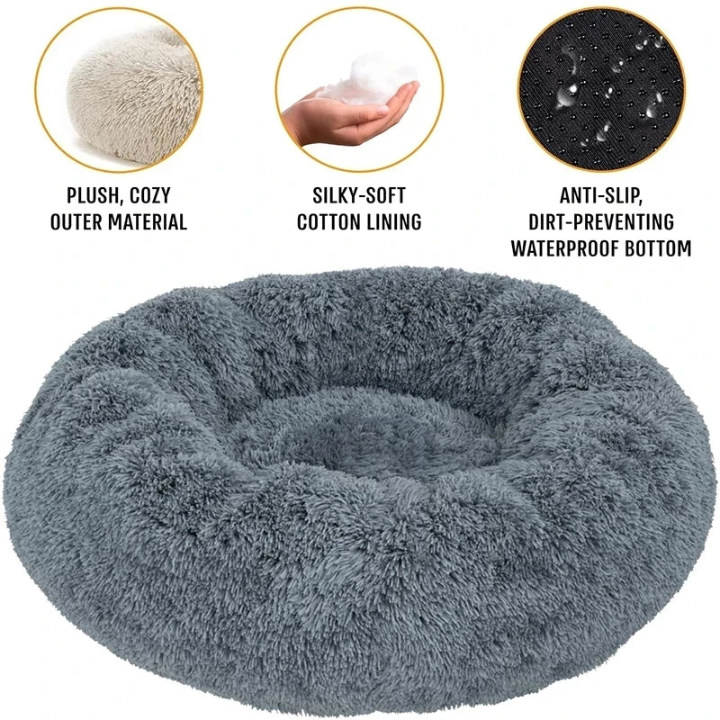 Lit donut super doux lavable pour chat et chien — confort hivernal optimal