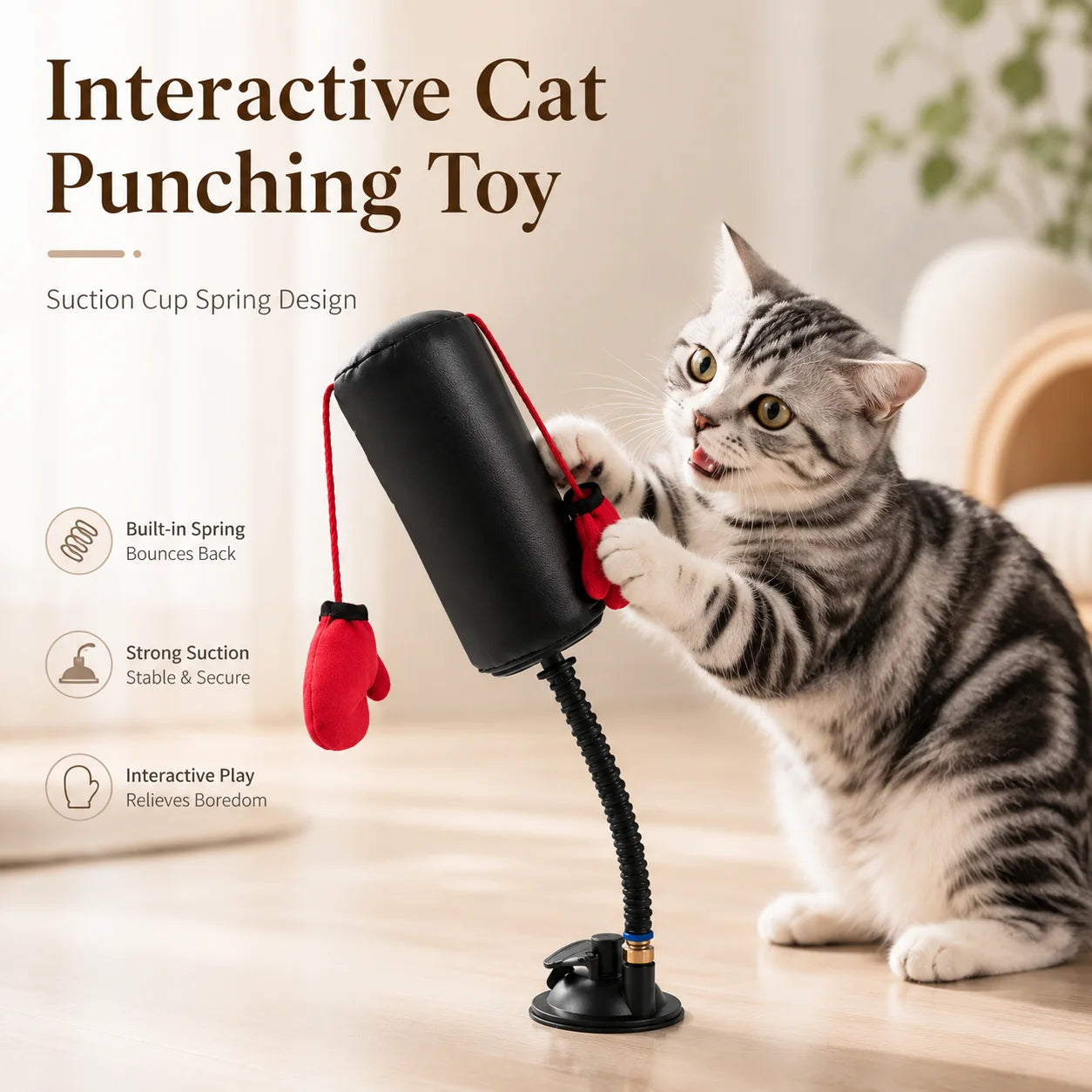 Interactive Cat Boxing Punch Toy, Multifunctional Stimulation Play Game for Indoor Kitten Self-Play & Stress Relief