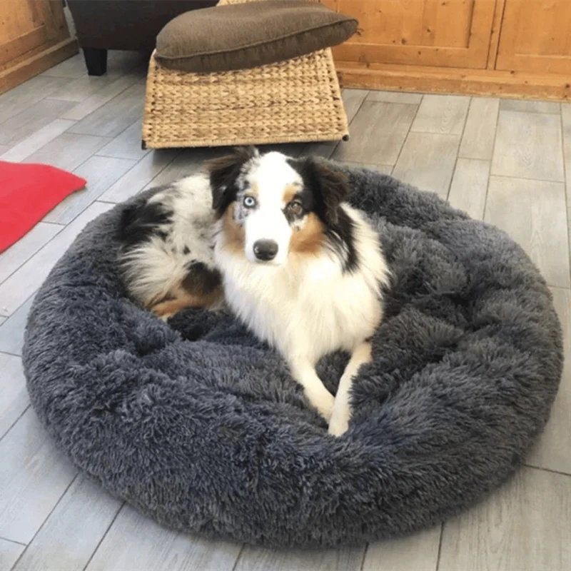 Lit donut grand format ultra-doux lavable pour chiens et chats — toutes tailles