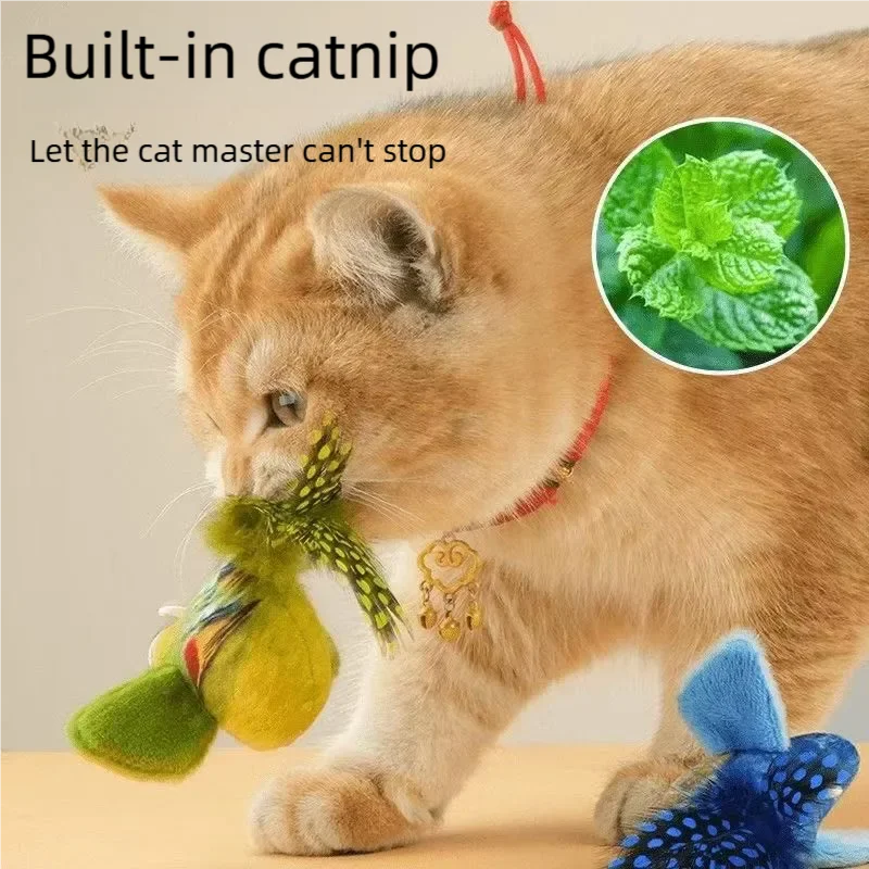 Interactive Cat Toy Electric Simulation Bird With Chirping Sound Flapping Wings Plush Chew Bite Toy For Kittens Cats Pet Supplie