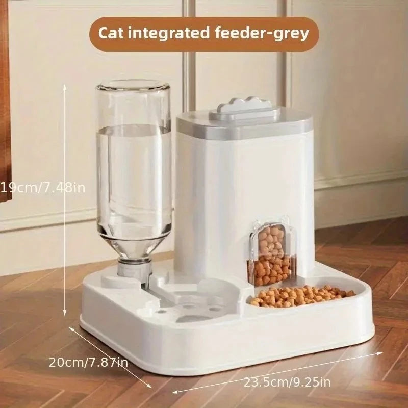 Distributeur d'eau automatique avec bassin nourriture intégré sans pile — design une pièce pour chats et chiens