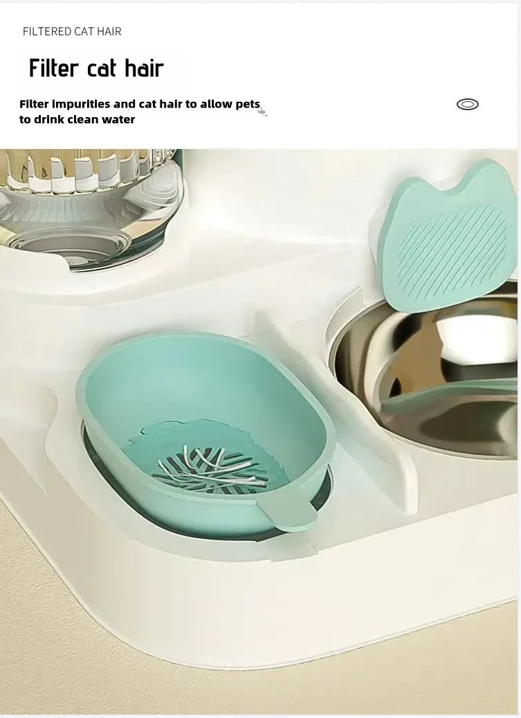 Bol distributeur automatique intégré nourriture et eau pour chats et chiens