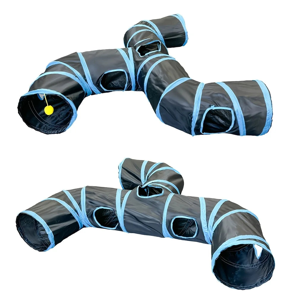 Cat Tunnel Foldable Kitty Tunnel Pet Supplies T Cross Pass Play Tunnel Cat Toy Breathable Drill Barrel for Indoor Loud Paper