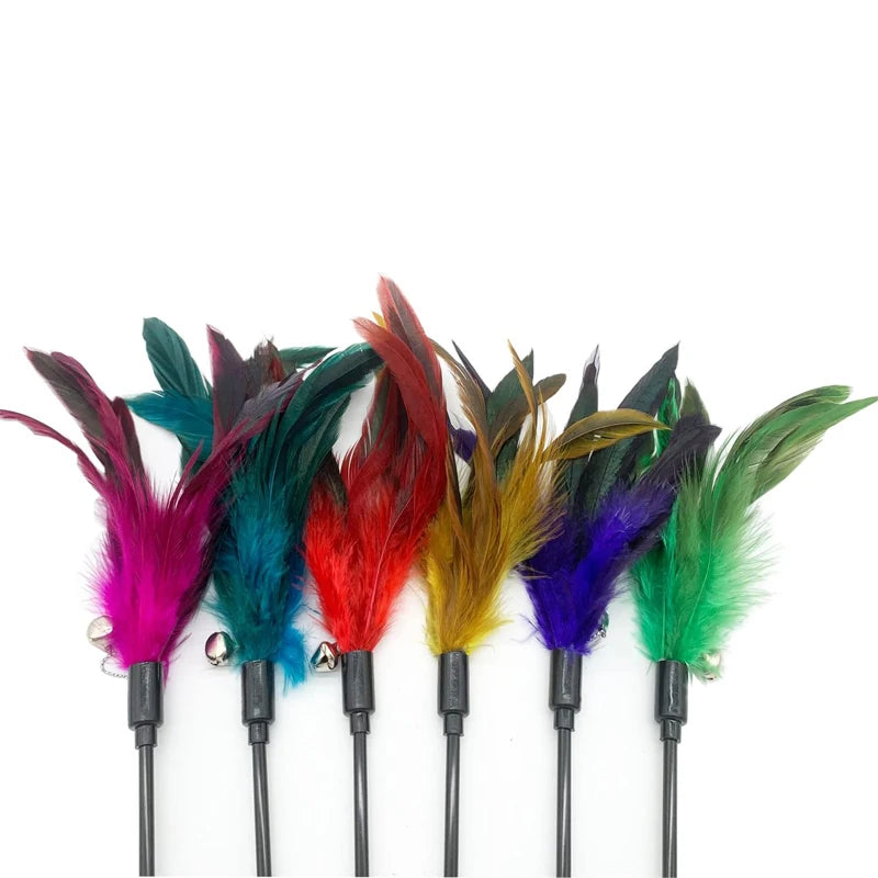 5PCS Cat Wand Toy Feather Stick Cat Toys, Interactive Cat Toy Feathers Wand for Indoor Cats
