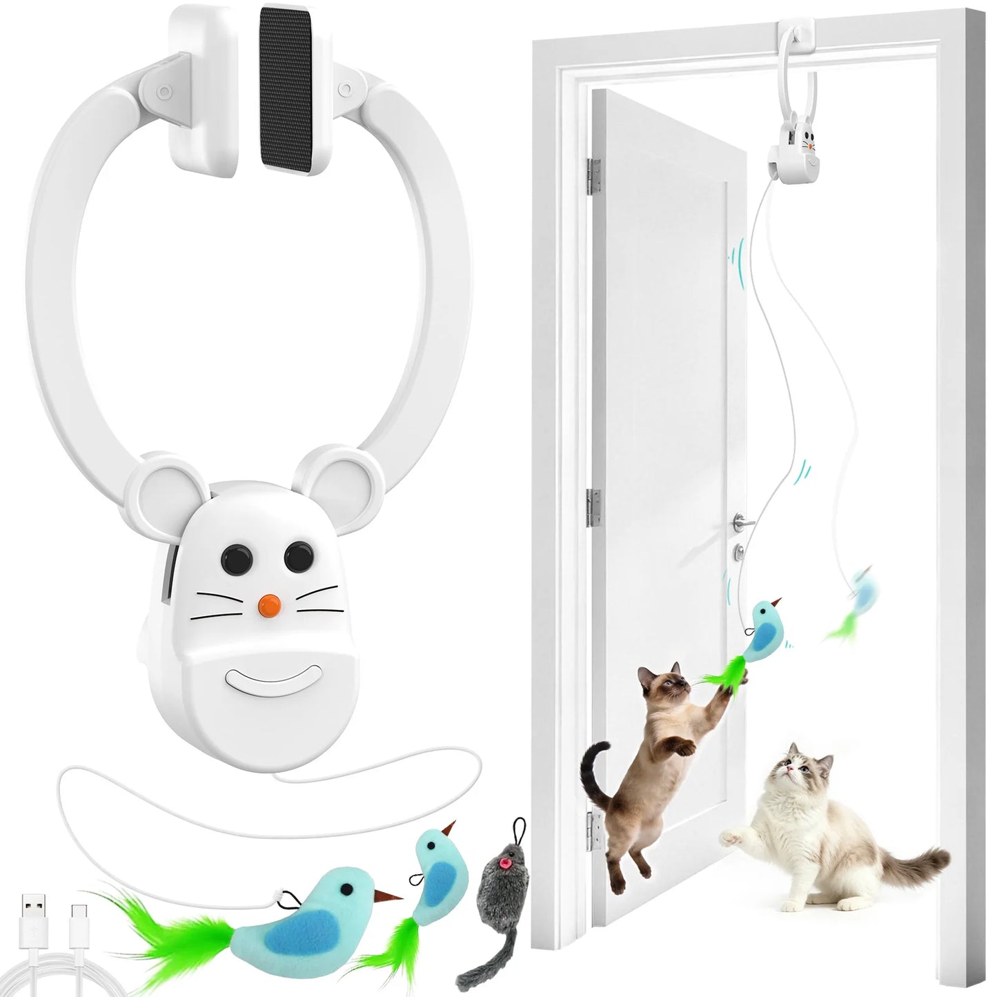 Interactive Cat Toys for Indoor Cats, Rechargeable Durable Safe Hanging Cat Toy for Bored Kittens & Adult Cats
