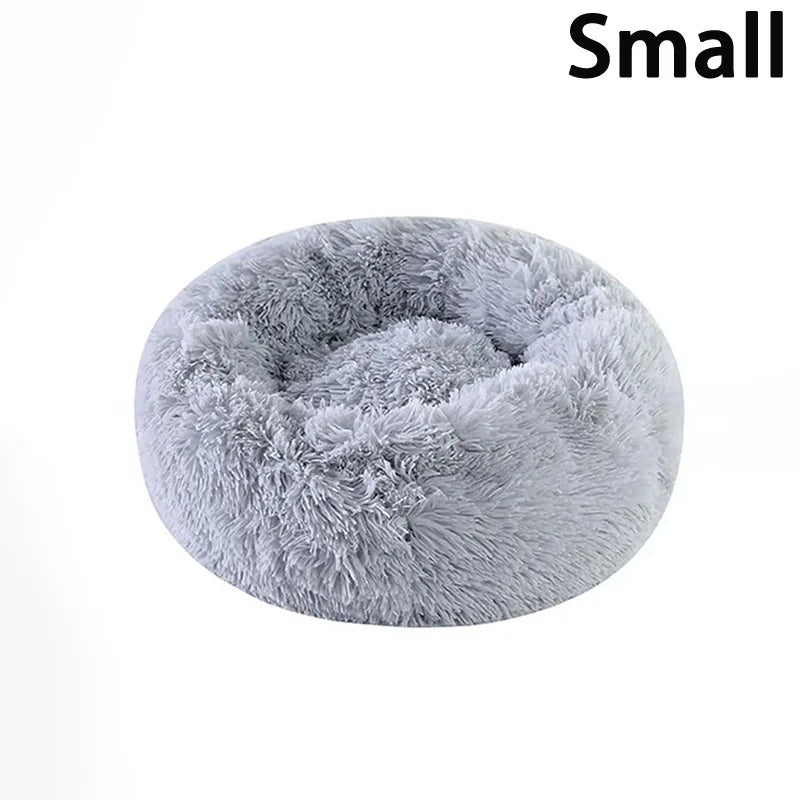 Lit donut rond en fausse fourrure lavable pour petits et moyens chiens et chats — sommeil apaisant