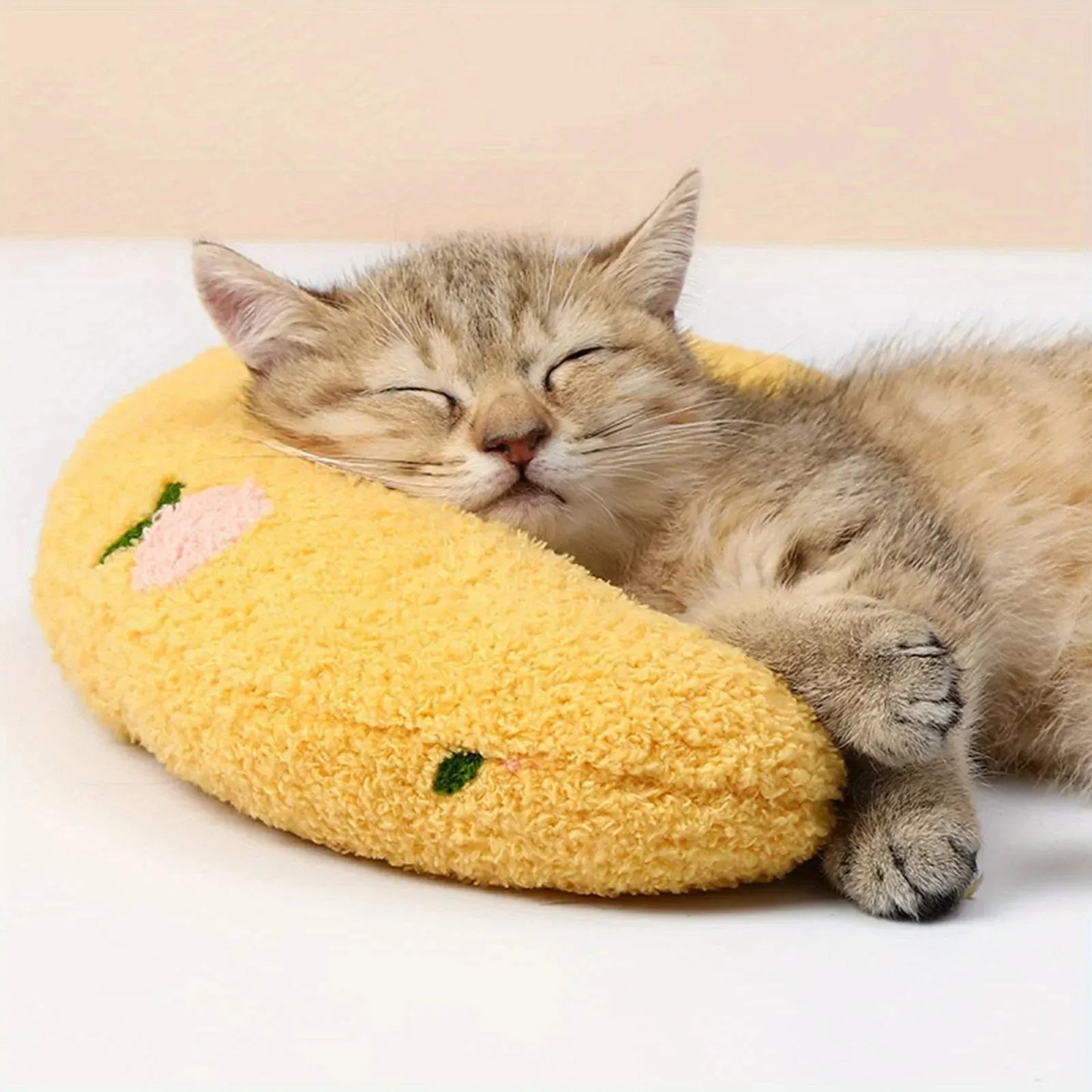 U-Shaped Pet Pillow Soft Plush Neck Support Cushion with Cute Embroidery for Cats Dogs Small Pets Sleeping Rest