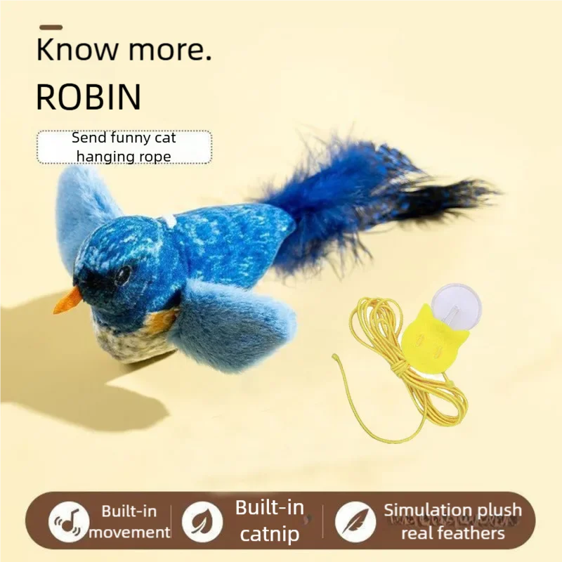 Interactive Cat Toy Electric Simulation Bird With Chirping Sound Flapping Wings Plush Chew Bite Toy For Kittens Cats Pet Supplie