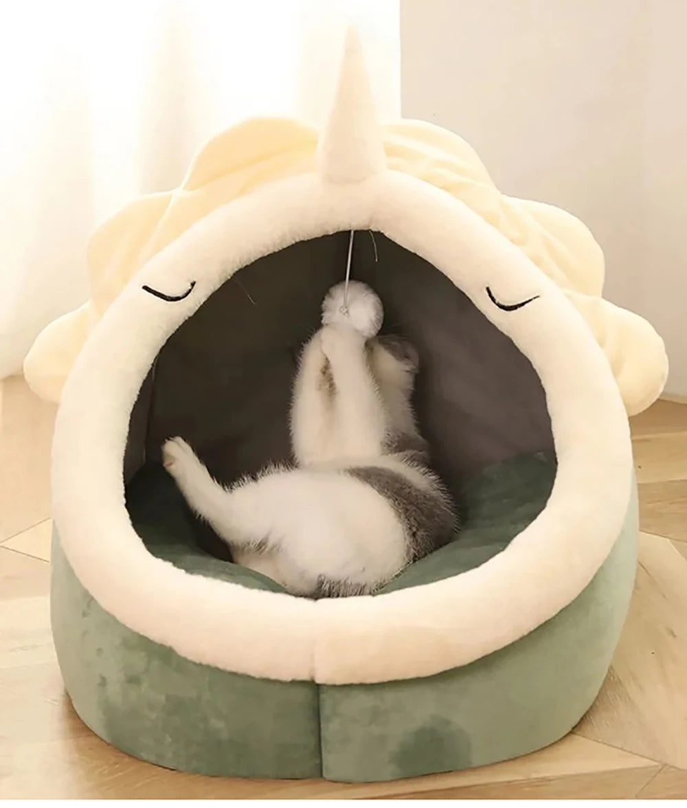 Lit grotte pliable et lavable pour chat et petit chien — sac de couchage cave