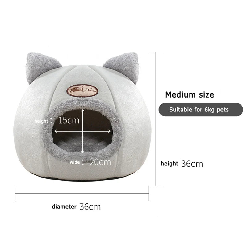 Lit grotte tête de chat avec coussin amovible — tente cosy et chaude pour chat