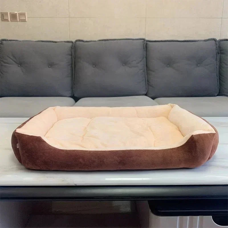 Long Plush Calming Dog Bed Large Pet House - Deep Sleeping Warm Soft Cushion, Non-Slip Bottom for Puppy Chihuahua & Cats
