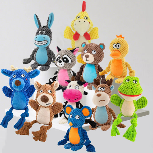 Jouet corde animal en peluche interactif pour chien – Couinant, à mâcher, jeux cartoon pour chiots