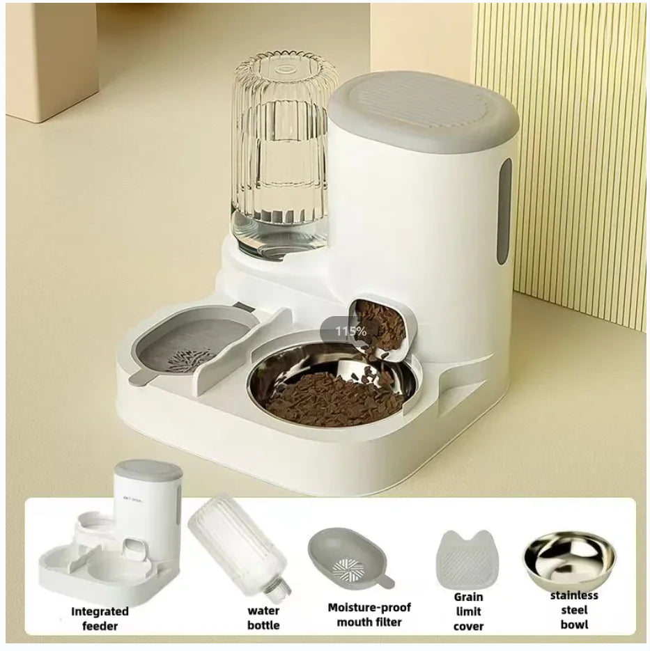 Bol distributeur automatique intégré nourriture et eau pour chats et chiens
