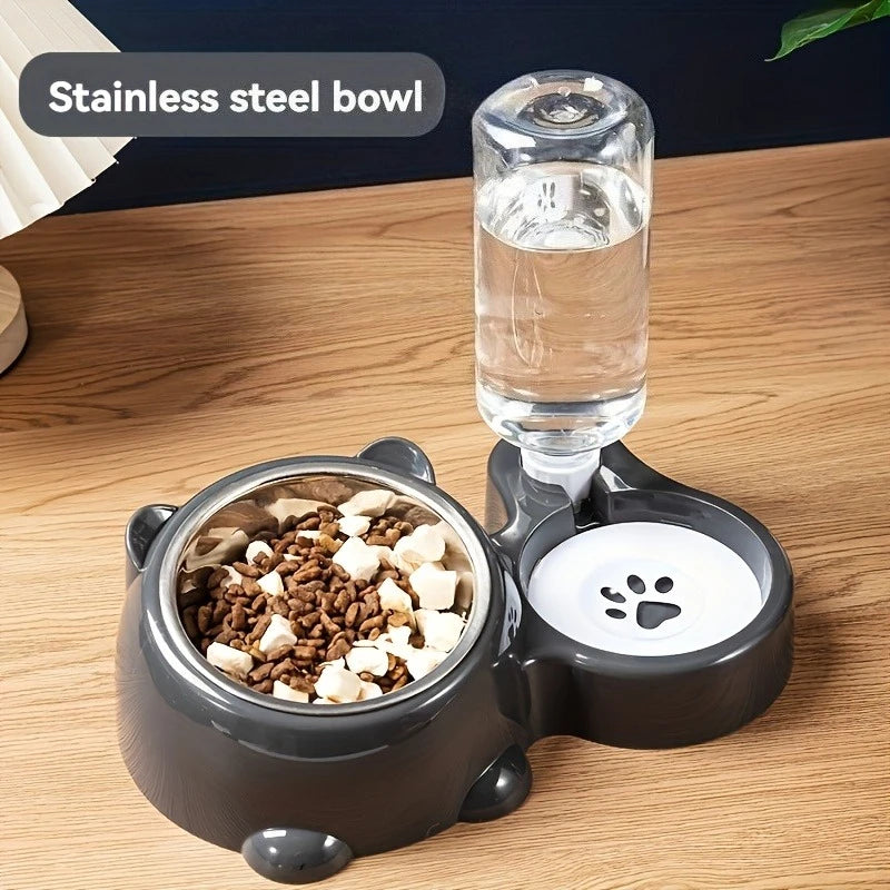 Automatic Pet Feeder and Water Dispenser, Integrated Feeding System for Cats and Dogs, No Battery or Power Needed, Slanted Opening
