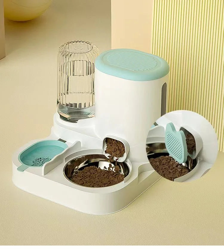 Bol distributeur automatique intégré nourriture et eau pour chats et chiens