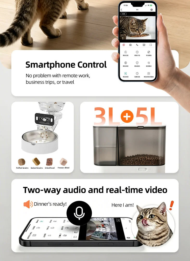Automatic Camera Automatic Pet Feeder Water Fountain WIFI APP Video Smart Dog 5L Food Dispenser 3L Gravity Water Drinker Bowl