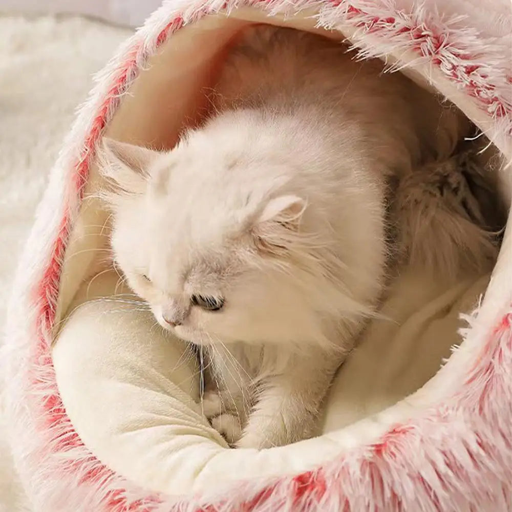 Soft Plush Pet Bed with Cover Round Cat Bed Pet Mattress Warm Cat Dog 2 in 1 Sleeping Nest Cave for Small Dogs Or Cats