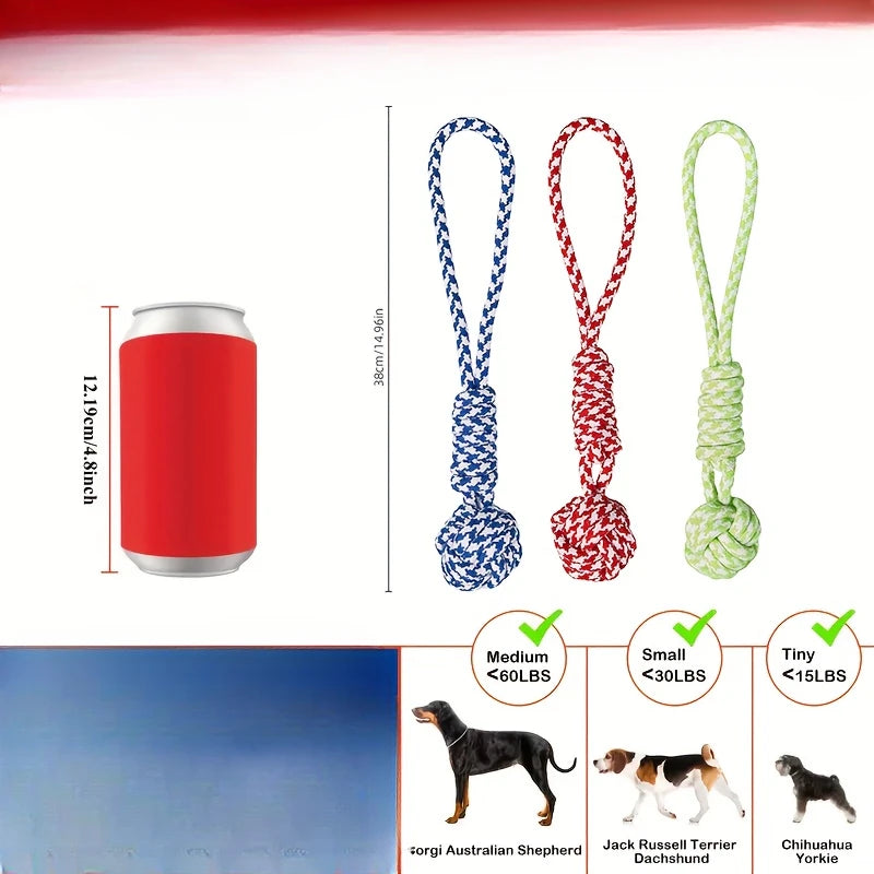 Random 1 piece of heavy-duty tow rope toy suitable for large dog breeds - thick and wide woven rope ball with red striped fabric