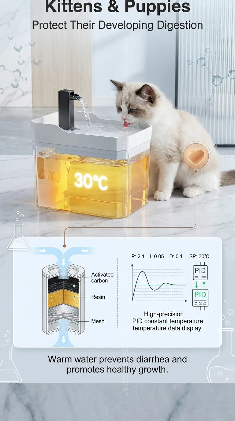 Fontaine à eau intelligente à température constante pour chat et chien – 25-30°C