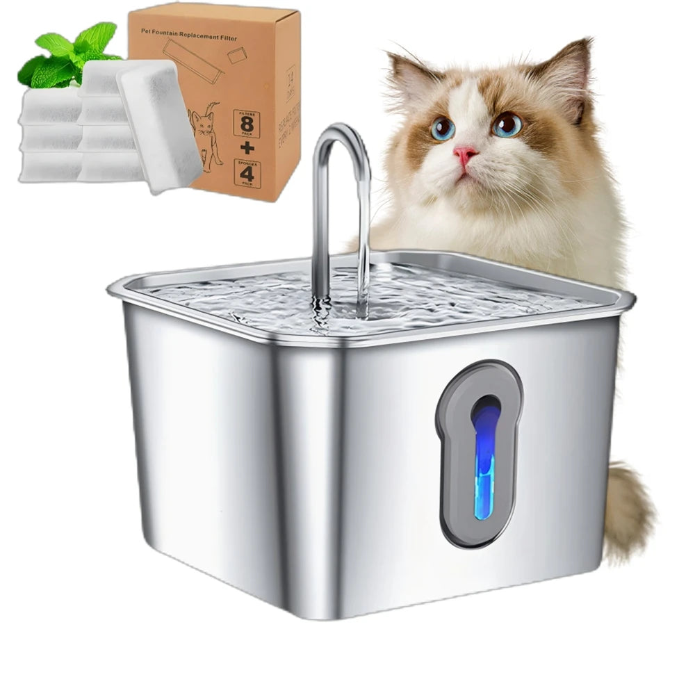 Stainless Steel Cat Water Fountain, 134oz/4L Automatic Pet Water Fountain With Ultra-Quiet Pump for Cats Dogs, Multiple Pets