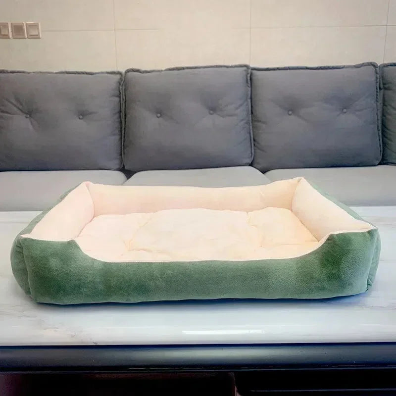 Long Plush Calming Dog Bed Large Pet House - Deep Sleeping Warm Soft Cushion, Non-Slip Bottom for Puppy Chihuahua & Cats