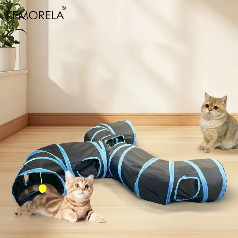 Cat Tunnel Foldable Kitty Tunnel Pet Supplies T Cross Pass Play Tunnel Cat Toy Breathable Drill Barrel for Indoor Loud Paper
