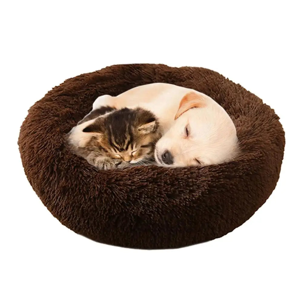 Lit donut rond en peluche chaude pour petits et moyens chiens et chats — lavable