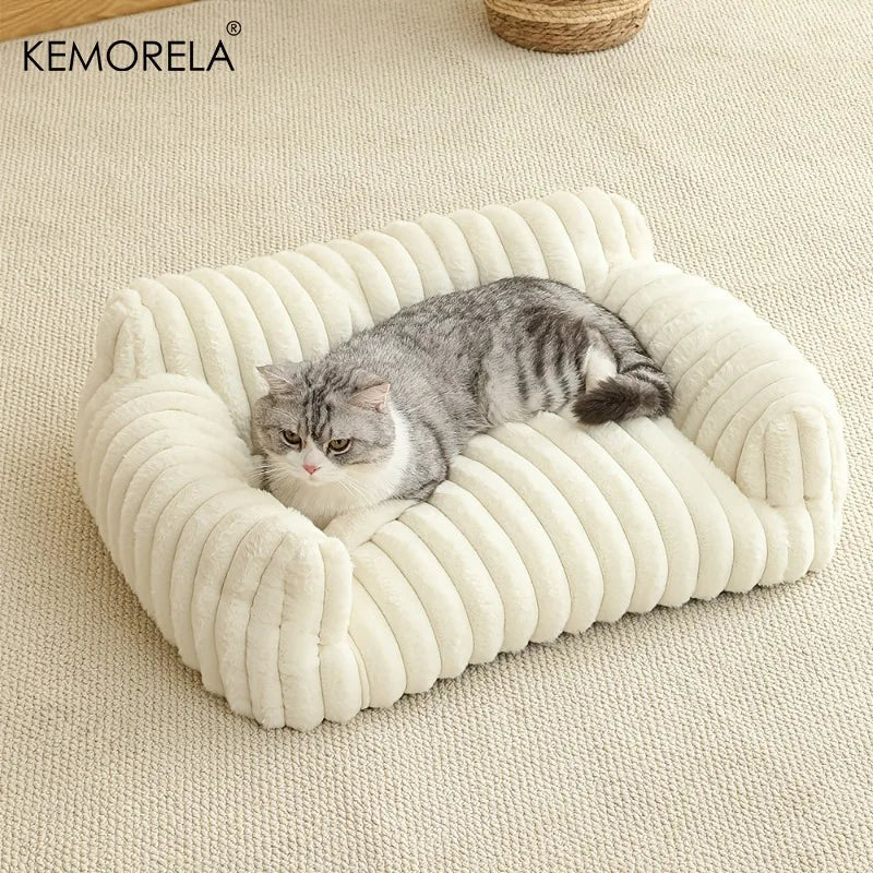 1PC Cat Sofa Bed - Soft Polyester Pet Bed with Striped Design, Breathable for All Seasons, Suitable for Small to Medium Cats