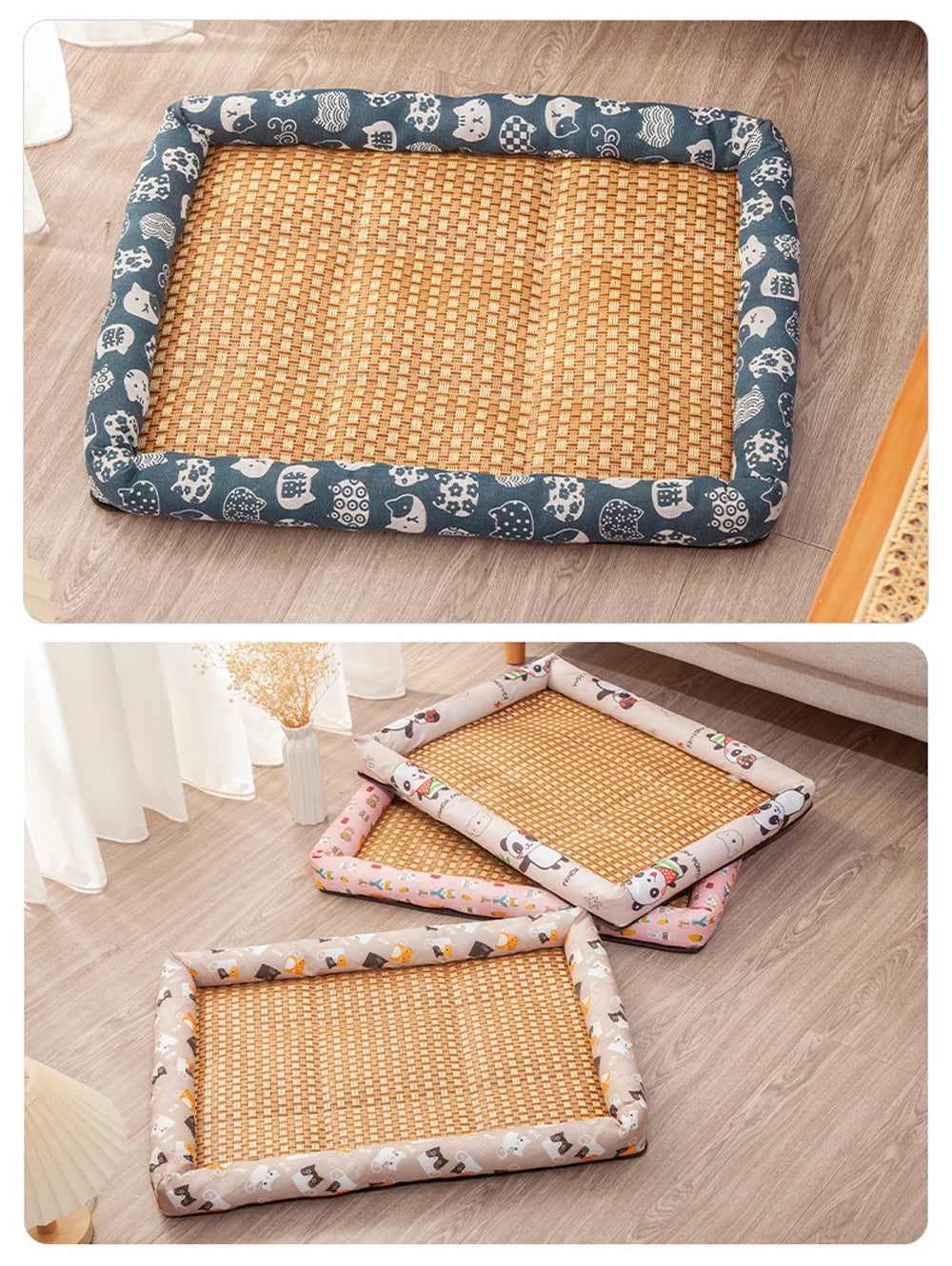 Tapis en rotin rafraîchissant pour chat et petit chien — coussin été antidérapant